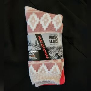 MUK LUKS Heat Retainers Womens Sock Thermal 3.0 TOG Rating Pink White New NWT